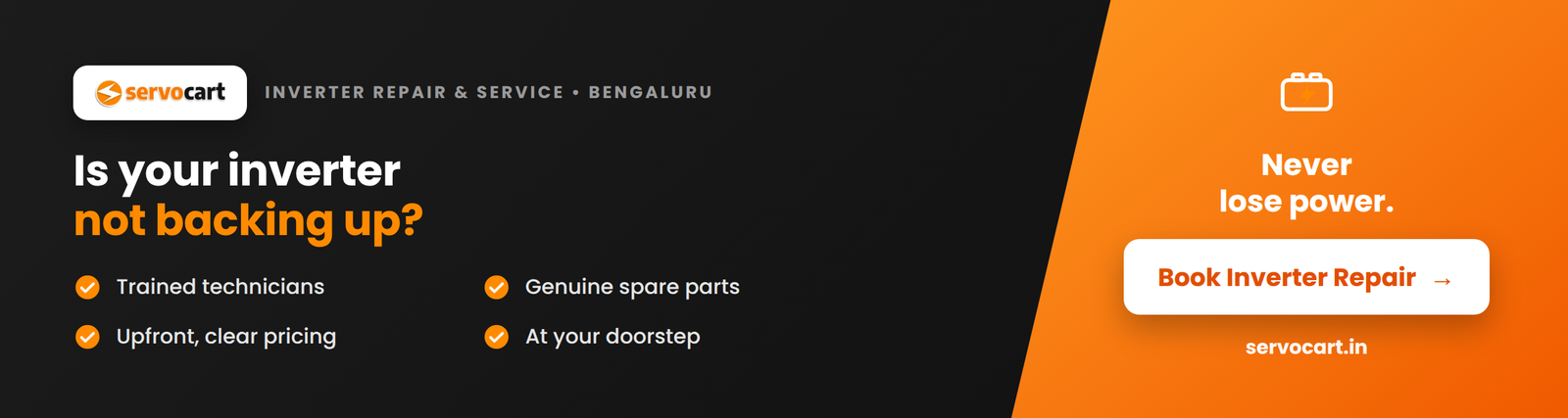 Inverter repair service expert from ServoCart carrying out doorstep service with professional tools in Bangalore, trusted technician, high quality service