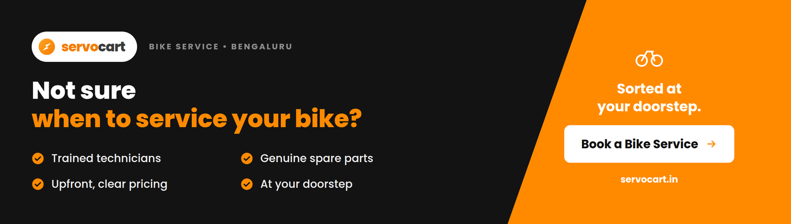 Bike mechanic checking brake pads during a doorstep bike service visit in Bengaluru
