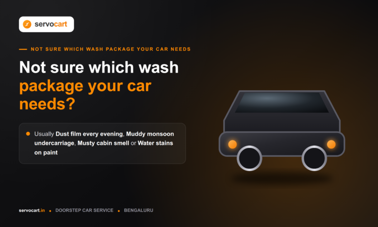Technician washing a car at a Bangalore apartment doorstep as part of a car cleaning service package
