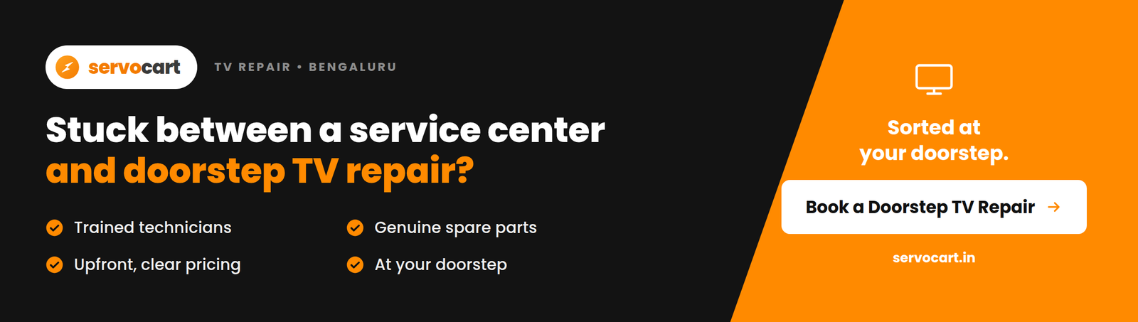 LED TV Service Center vs Doorstep Repair: Which Is Better in Bangalore? Technician inspecting an LED TV at a Bangalore home compared to a service center counter