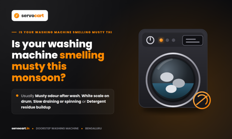 Technician performing washing machine cleaning service to remove limescale and odour in a Bengaluru home