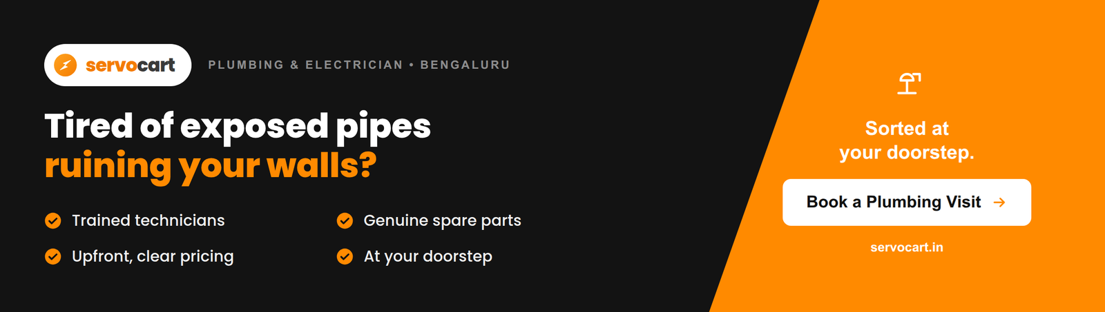 Cross-section view of a Bangalore apartment wall showing concealed CPVC pipes inside a chase before plastering