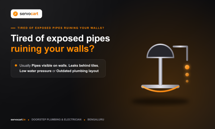 Concealed plumbing pipes routed inside a Bangalore apartment wall before plastering