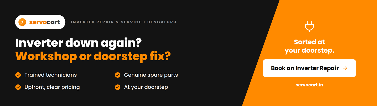 Inverter Repair Shop Near Me: Workshop vs Doorstep Service in Bangalore Bangalore technician testing an inverter battery terminal with a multimeter during a doorstep service visit